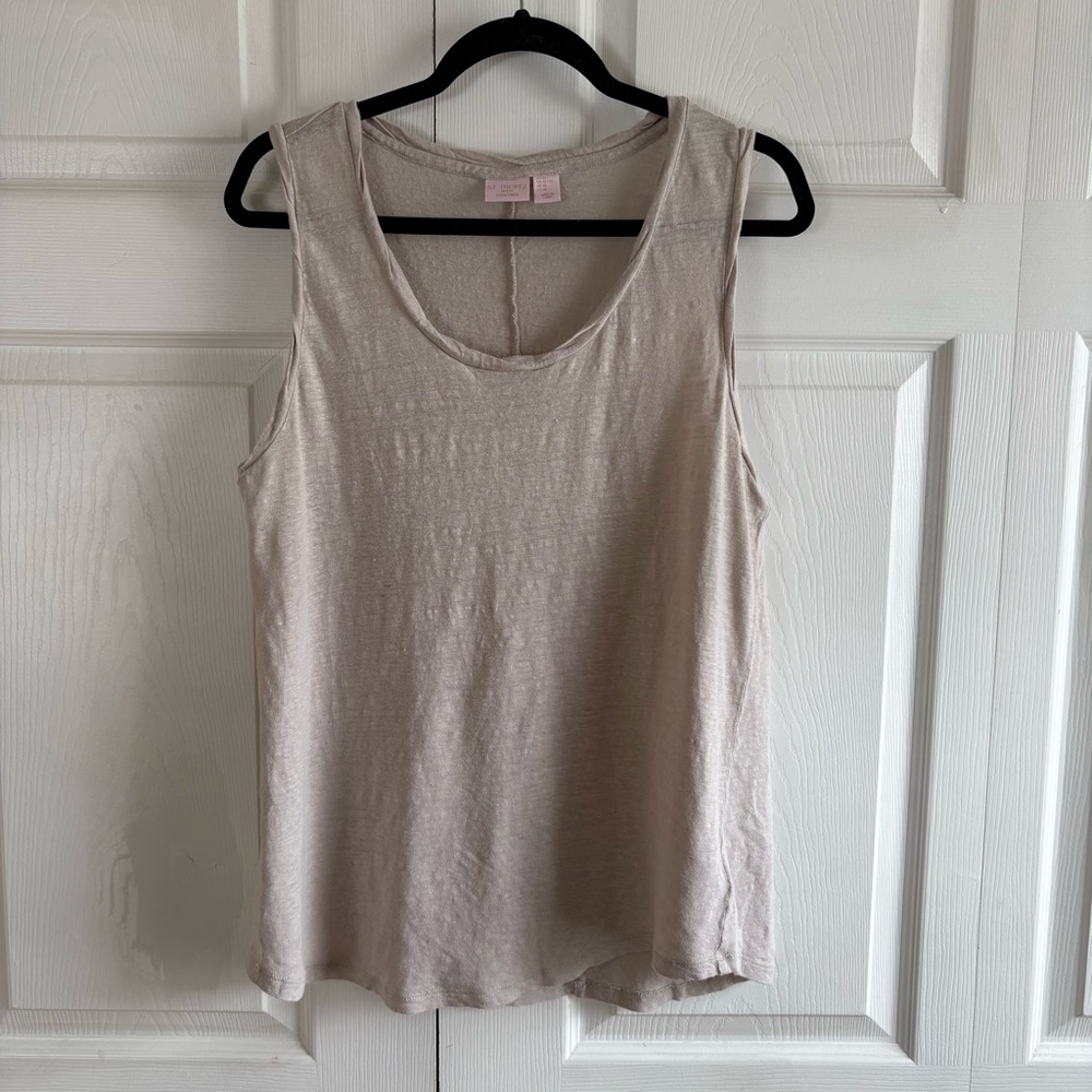 St.Tropez West 100% Linen Beige Nude Lagenlook Tank Top‎ Preppy Minimalist XL
